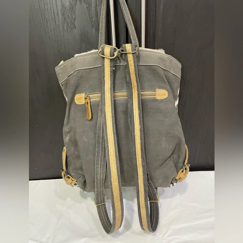 Myra Bag Upcycled Canvas and Cowhide Backbag Bag #5060